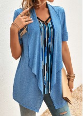 Blue Geometric Print Half Sleeve Fake Two Piece Twinset | thumb picture 