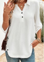 White Button 3/4 Sleeve Shirt Collar Blouse | thumb picture 