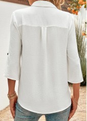 White Button 3/4 Sleeve Shirt Collar Blouse | thumb picture 
