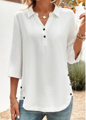 White Button 3/4 Sleeve Shirt Collar Blouse | thumb picture 