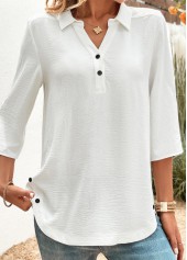White Button 3/4 Sleeve Shirt Collar Blouse | thumb picture 