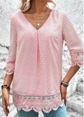 Light Pink Lace 3/4 Sleeve V Neck Blouse | thumb picture 