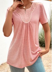 Pink Zipper Short Sleeve Round Neck T Shirt | thumb picture 
