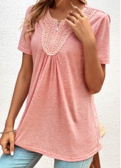 Pink Zipper Short Sleeve Round Neck T Shirt | thumb picture 