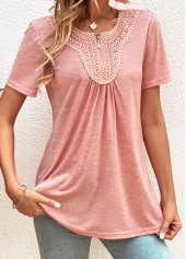 Pink Zipper Short Sleeve Round Neck T Shirt | thumb picture 