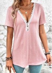 Pink Twisted Short Sleeve V Neck T Shirt