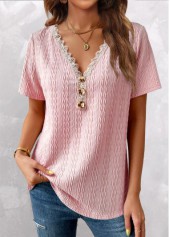 Pink Twisted Short Sleeve V Neck T Shirt