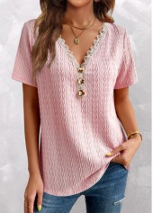 Pink Twisted Short Sleeve V Neck T Shirt