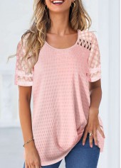 Pink Patchwork Short Sleeve Round Neck T Shirt