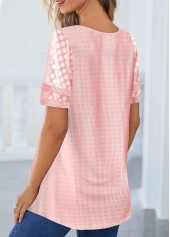 Pink Patchwork Short Sleeve Round Neck T Shirt | thumb picture 