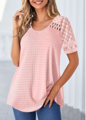 Pink Patchwork Short Sleeve Round Neck T Shirt | thumb picture 