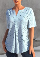 Light Blue Split Short Sleeve Blouse | thumb picture 