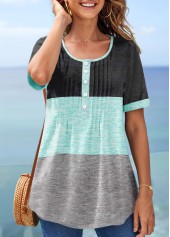 Mint Green Tuck Stitch Short Sleeve Blouse | thumb picture 