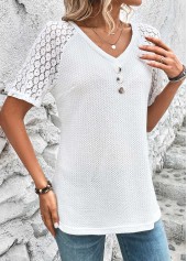 White Patchwork Short Sleeve V Neck T Shirt | thumb picture 