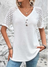 White Patchwork Short Sleeve V Neck T Shirt | thumb picture 