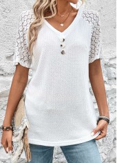 White Patchwork Short Sleeve V Neck T Shirt | thumb picture 