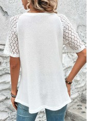 White Patchwork Short Sleeve V Neck T Shirt | thumb picture 