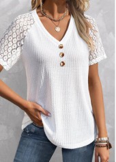 White Patchwork Short Sleeve V Neck T Shirt | thumb picture 