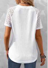 White Patchwork Short Sleeve V Neck T Shirt | thumb picture 