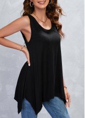 Black Handkerchief Hem Scoop Neck Tank Top | thumb picture 