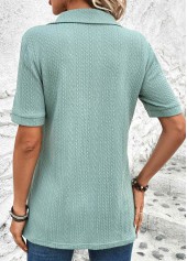 Mint Green Eyelet Short Sleeve Shirt Collar Blouse | thumb picture 