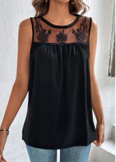 Black Patchwork Sleeveless Round Neck Tank Top | thumb picture 