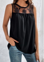 Black Patchwork Sleeveless Round Neck Tank Top