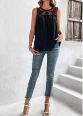 Black Patchwork Sleeveless Round Neck Tank Top | thumb picture 
