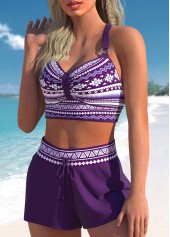 Metal Ring Tribal Print Purple Bikini Top | thumb picture 