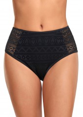 Mid Waisted Black Lace Stitching Bikini Bottom