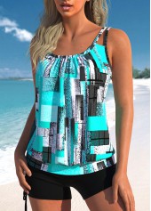 Ruched Geometric Print Cyan Tankini Top-No Bottom | picture 3