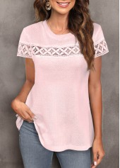 Light Pink Lace Short Sleeve Round Neck T Shirt | thumb picture 