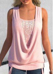 Light Pink Sequin Draped Neck Tank Top