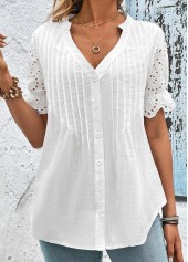 White Scalloped Hem Short Sleeve Split Neck Blouse | thumb picture 