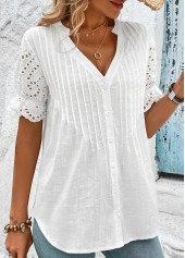 White Scalloped Hem Short Sleeve Split Neck Blouse | thumb picture 
