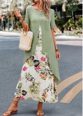 Sage Green Fake 2in1 Leaf Print Dress | thumb picture 
