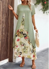Sage Green Fake 2in1 Leaf Print Dress | thumb picture 