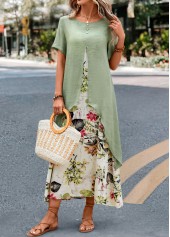 Sage Green Fake 2in1 Leaf Print Dress | thumb picture 