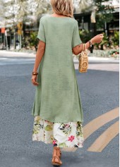 Sage Green Fake 2in1 Leaf Print Dress | thumb picture 
