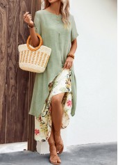 Sage Green Fake 2in1 Leaf Print Dress | thumb picture 