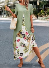 Sage Green Fake 2in1 Leaf Print Dress | thumb picture 