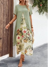 Sage Green Fake 2in1 Leaf Print Dress | thumb picture 