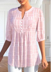 Light Pink Button 3/4 Sleeve Split Neck Blouse | thumb picture 