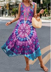 Purple Handkerchief Hem Tie Dye Print Dress