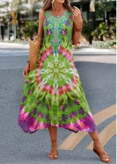 Green Handkerchief Hem Tie Dye Print Dress | thumb picture 