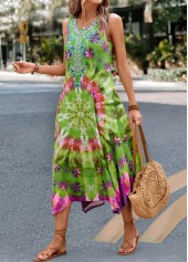 Green Handkerchief Hem Tie Dye Print Dress | thumb picture 