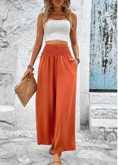 Brick Red Smocked Elastic Waist High Waisted Pants