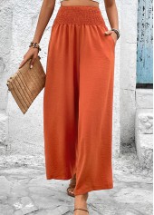 Brick Red Smocked Elastic Waist High Waisted Pants