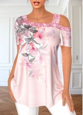 Light Pink Sequin Floral Print T Shirt | thumb picture 