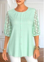 Mint Green Mesh Half Sleeve Round Neck Blouse